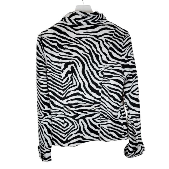 NEW Lisa International Animal Print Zebra Moto Zip Front Jacket Size Small - Picture 3 of 8